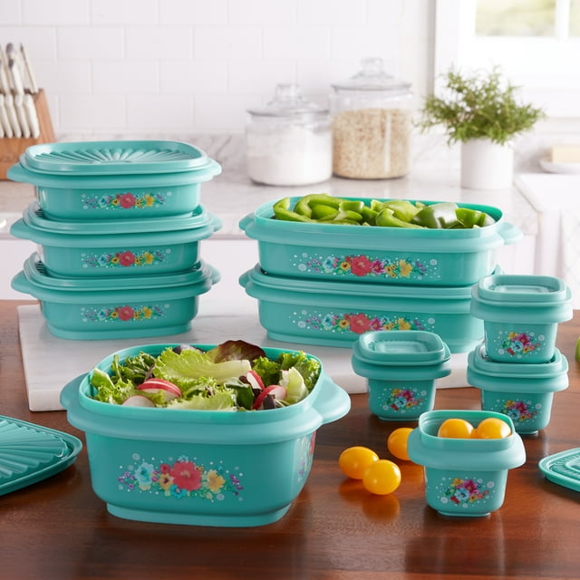 Plastic Food Storage Container Variety Set, Breezy Blossom 20 Piece Plastic Food Storage Container Variety Set, Breezy Blossom 20 Piece
